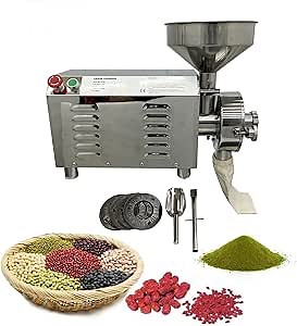 TECHTONGDA Commercial Grinding Machine for Grain Stainless Steel Grain Mill Electric Grain Grinder Industrial Flour Milling Machine, Production 30-60kg/h, for Dried Materials Soybean Spice Coffee Bean