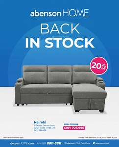 Comfy just got better! The Nairobi 3-seater corner sofa is back in stock and now 20% off. Grab yours for just P26,995 and level up your living room! 🛋️✨ 🛒 Shop online: https://me-qr.com/uxBsohTJ 📲 Chat & Shop on Viber: bit.ly/abensonHOME-Viber 📱Shop with a Personal Shopper: bit.ly/abensonHOME-PersonalShoppers 🏬 Over 50 stores in Luzon, Visit us: bit.ly/abensonHOMEStores | Abenson HOME Furniture