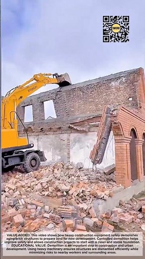 Excavator Demolition Process Breaking Down Old Brick Buildings #9work