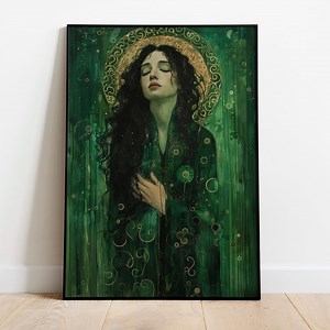 Macha Goddess Wall Art | Celtic Sovereignty Print | Emerald Green & Gold Decor | Art Nouveau Style Mythology | Earth Spirit Gift - Etsy