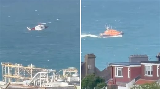 Rescue boats and helicopter seen circling Brighton beach after discovery of three bodies