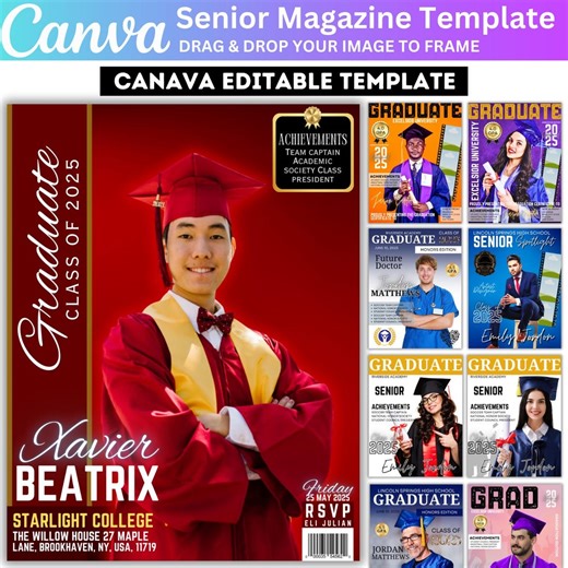 Graduation Magazine Design Canva Editable Template Bundle, Senior Class of 2025 Magazine Invitation Editable Pack, Senior 2025 Design - Etsy