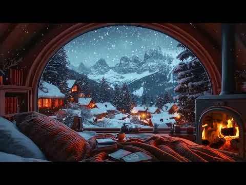 🌬️🔥 Blizzard Windstorm Cabin | Heavy Snow & Fireplace Glow | Focus Relax Study Healing Stress Relief