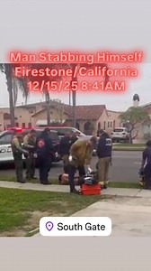 Man Stabbing Himself Firestone/California, 12/15/25 8:41 AM, South Gate, California. No information is currently available on the man’s current condition or circumstances that led to this. No official statement from any city agency or person has been released. Original story/video: @srtsergio_ #south #gate #southgateca #southgaterealtalk #police #fire #ems #stabbing #california #community #news | South Gate Real Talk