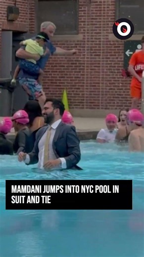Mamdani jumps into nYC pool in suit and tie