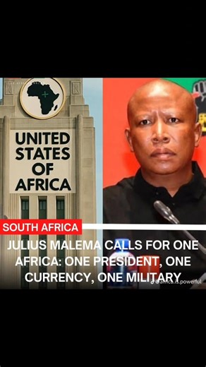 Julius Malema Champions Pan-African Unity: One Africa, One President, One Currency, One Military Julius Malema, the fiery South African revolutionary leader, has issued a bold rallying cry for a united and sovereign Africa, envisioning a continent without borders, standing tall under one president, one currency, one parliament, and a single, mighty African military. “We, the sons and daughters of Africa, demand one Africa—united, indivisible, and free! One president to lead our collective destin