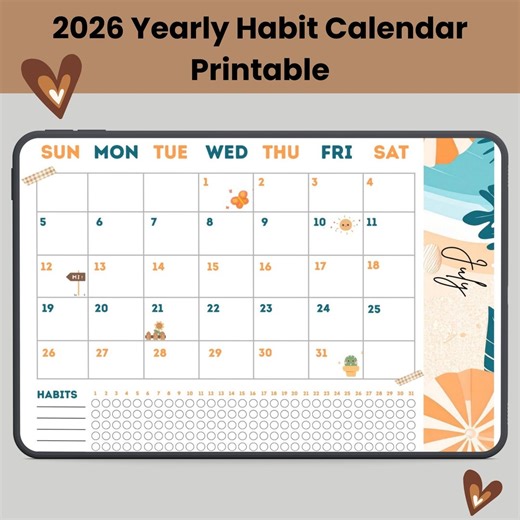 2026 Yearly Habit Calendar Printable - Etsy