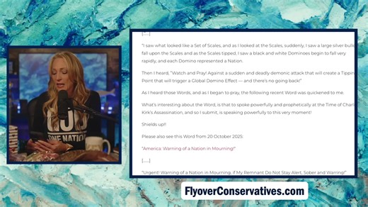 Missed it this morning? 🎺🙌 You’re in for a Shofar-Blowing, Jesus-Praising, Power-Packed Wednesday session with Stacy Whited! This is the RE-AIR of our 11:11AM CST Prophetic Report — so if you couldn’t join us live, now’s your chance to experience it with us tonight at 8:30PM CST. TO WATCH ALL FLYOVER CONTENT: www.theflyoverapp.com Follow and Subscribe on YouTube: https://www.youtube.com/@TheFlyoverConservativesShow TO WATCH ALL OF THE PROPHETIC REPORTS - https://flyoverconservatives.com/resour