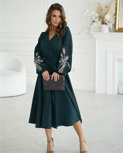 Ukraine Green Dress,embroidered Ukraine Dress,handmade Ukraine Dress,ethnic Dress ,women Embroidered Blouse,women Ukraine Gift - Etsy