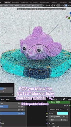 New cute fishy character blender tutorial is up on my channel cutie patoots!! 💙 #blender3d