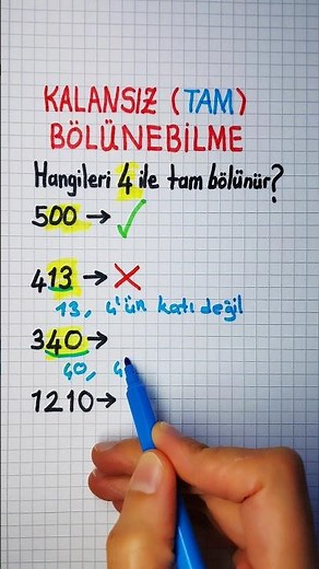 6.SINIF🟢4️⃣İLE TAM BÖLÜNME KURALI📌Son İki Basamağı 0️⃣0️⃣ yada 4️⃣'ün Katı➡️ #bölünebilmekuralları✅️