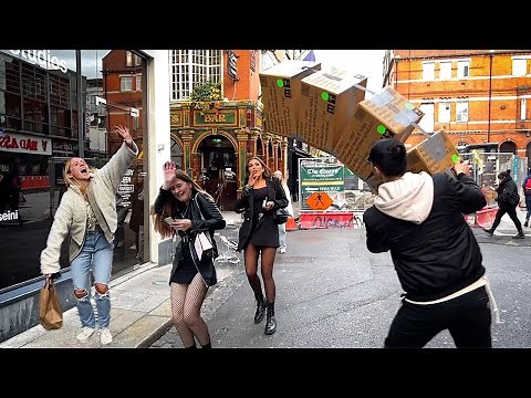 this is crazy falling boxes on people prank