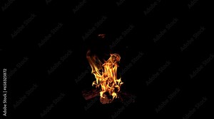 Campfire Flame and Logs - Burning Loop - Realistic 3D animation isolated on transparent background with alpha channel