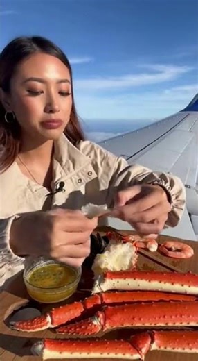 BIG Spicy Seafood ASMR 🦀🔥 | Eating on Airplane Wing ✈️ | Extreme Sounds #Shorts