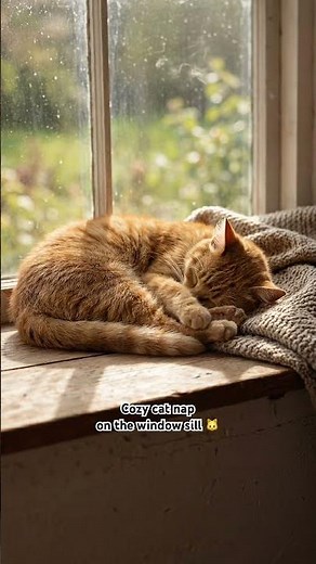 Cozy cat nap on the window sill 🐱✨