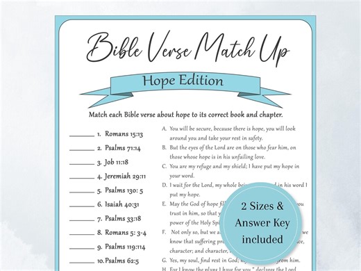 Hope Bible Verse Match Game, Scripture Activity, Hope Scriptures, Bible Study Activity, Memory Verses, Sunday School Game, Youth Group Game - Etsy