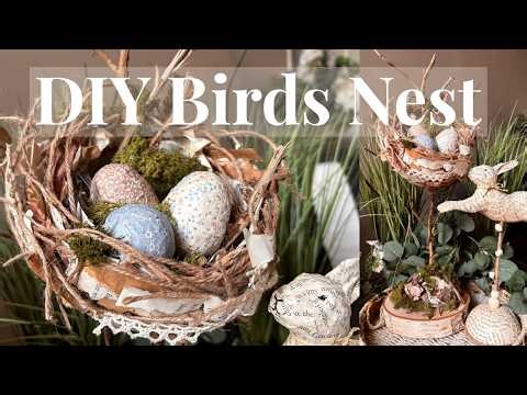 DIY Birds Nest - Natural Spring Decor Easter craft.🐦🪺 #craftideas #easterdecor #diycrafts