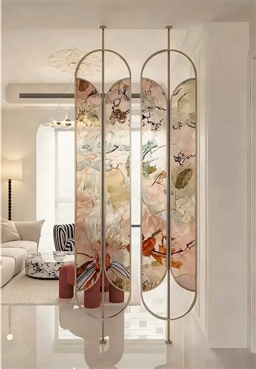 Art meets glass. Style meets space #artglass #Room glass #build glass brick wall divider #parede de vidro #Dividing corms #french room divider