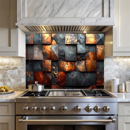 Anthracite Orange Tempered Glass Kitchen Backsplash: Stone Effect Stove Backsplash Panel - Etsy