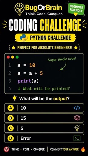 Python beginner coding challenge: add 5 to a number and guess the output. #python #coding