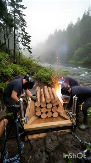 Hidden Forest Bunker Entrance Under a Woodpile | Secret Hydraulic Trapdoor by the River#shorts #fun