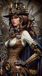 Steampunk Woman in Hat. Generative AI. A video of an imaginary animated morphing steampunk woman.