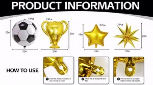 10 Pcs 4D Sphere Soccer Balloons Set with Golden Championship Trophy & Star Burst Balloon - Soccer Party Decorations for World Cup Parties, Sports Theme Birthday, Football Fans Party Decoration Supply