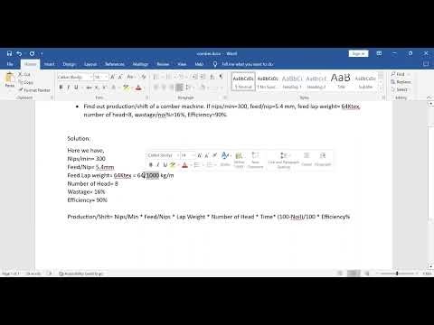 Comber Machine Production Calculation