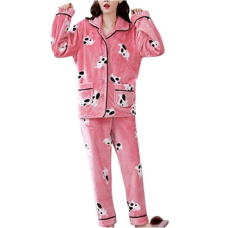 Flannel Pajama Pants Ladies Fashion Flannel Animal Print Pocket Long Sleeve  Long Pants Pajama Suit - Walmart.ca