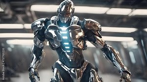 a Cyborg Robot Futuristic Machine Human Metal Cybernetic Security Enforcement Defense robotics soldier industry humanoid tech mechanical technology computer moving industrial 3d robotic scifi video