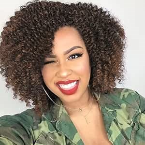 WIGER 6 inches Short Kinky Curly Wig Ombre Brown Side Part Twist Out Synthetic Wig Afro Curly Wig for African American Women Daily Use(1B/30)