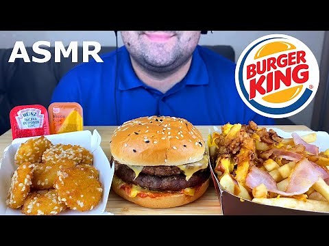 ASMR EATING BURGER KING BEEF CHEESE SANDWICH, CHEESE NUGGETS & CHEESE BACON FRIES WITH ONION MUKBANG