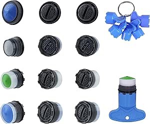 Hibbent 12 Pcs Faucet Aerator with 6 Pcs Faucet Aerator Key Removal Wrench Tool, Aerators Replacement Inserts for Sink M16.5 18.5 21.5 24 mm Tap Aerators Flow Restrictor