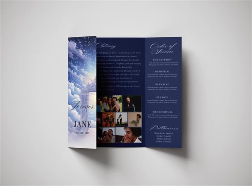 Modèle de programme de funérailles Heavenly Gate Fold Modèle modifiable sur toile nécrologique pour le service commémoratif, brochure d'enterrement de célébration de la vie - Etsy France