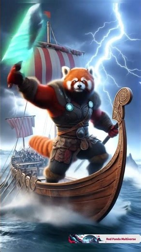 Thunder, Waves, and Viking Fights: Red Panda’s Fury! 🐼💥 #shorts #vikings #animation