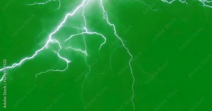 Realistic lightning bolt animation on chroma key green screen background,