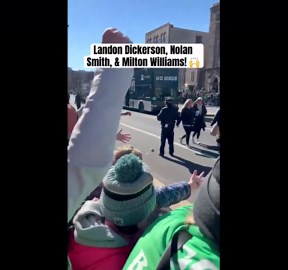 (187) eagles' landon dickerson, nolan smith, and milton williams at philadelphia parade!