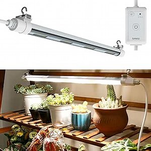 SANSI T8 Grow Lights for Indoor Plants, 2FT 4000K Full Spectrum, 25W (195W Equivalent) LED Grow Light Strips with 4-Level Dimmable, Auto On Off 4 8 12 Hrs Timer, IP54 Waterproof for Seed Starting