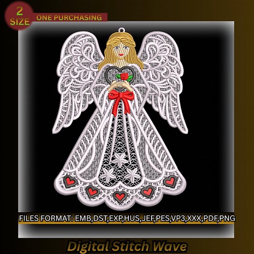 FSL Angel Ornament Embroidery Design, Freestanding Lace Christmas Machine Pattern, 2 Sizes, Included Emb Pdf Pes Jef Dst Instant Download - Etsy