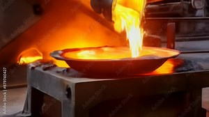 Liquid steel is poured from a metallurgical ladle, ai generated