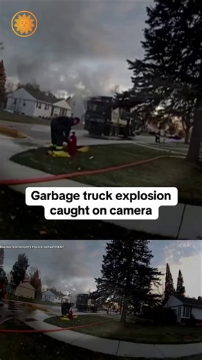 45K views · 542 reactions | Video shows a garbage truck exploding in a Chicago suburb last week. Two police officers and a firefighter were treated for non-life-threatening injuries. The cause of the explosion is under investigation. | CBS Mornings | Facebook
