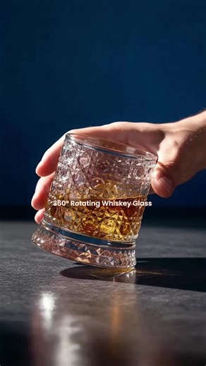 360° Rotating Whiskey Glass Tumbler, Old Fashioned Crystal Wine Drinking Glassware, Premium Drinking Glasses with Decoupled Base, Spinning Cocktail Glass Cups with Stress Relief Function, Gifts for Father Husband