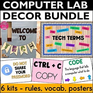 Computer Lab Decor Kit Technology Rules Back to School Classroom Posters iPad