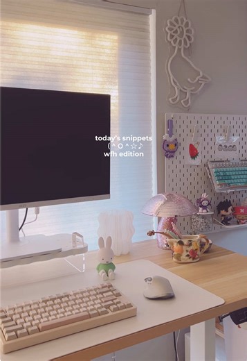 good morning ~ here’s a sneak peek into my desk set up/work from home station! I’ll be posting more snippets here and there more on my keyboards in the future I’m thinking 🙂‍↕️ how many pokémon can you spot here? 👀 #cozyvibes #desksetups #cozy #keyboard