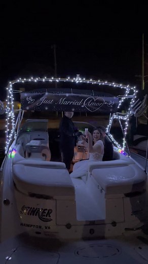 Stunning Wedding Night Boat Exit with Bride and Groom
