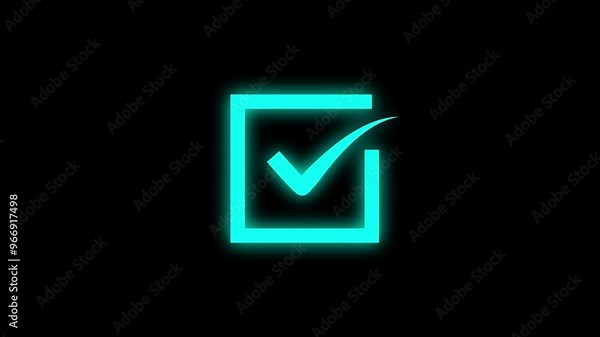 Cyan color Check mark verified selection, approve and confirm sign in square, check mark sign icon animation. Animated flat voting icon with simple motion at alpha png transparent background. success
