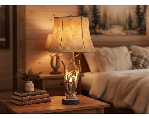 Set of 2 Antler Table Lamps, Rustic Farmhouse Bedside Desk Lamps With USB Ports - Etsy