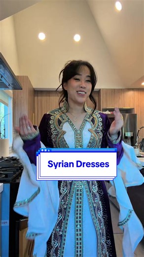 Trying on traditional Syrian dresses🇸🇾 Which one is your favorite? #syria #arabic #syrian I’ll be cooking in one of them this weekend. So thankful to mama for flying these all the way from Syria for me🥹 Love these Galabiyeh Do you want to see Kenans reaction?