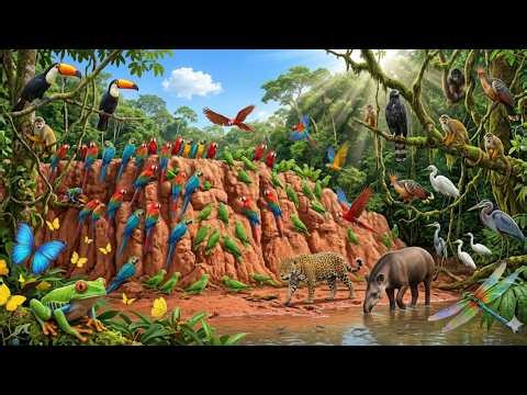 Relaxing Walk In The Amazon 4K: Macaw Clay Licks & Vibrant Nature (Ultra HD)