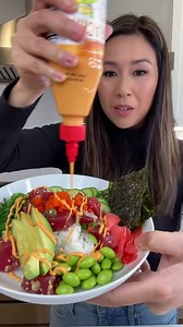 402K views · 11K reactions | To make the poke I cubed sushi grade ahi tuna and added green onions, shallots, sesame seeds, sesame oil and ponzu sauce. I then served the tuna poke over rice and topped with masago, cucumber, seaweed salad, pickled ginger, avocado, roasted seaweed and sriracha Mayo. #poke #tunapoke #pokebowl #pokebowls #ahituna | My Healthy Dish | Facebook